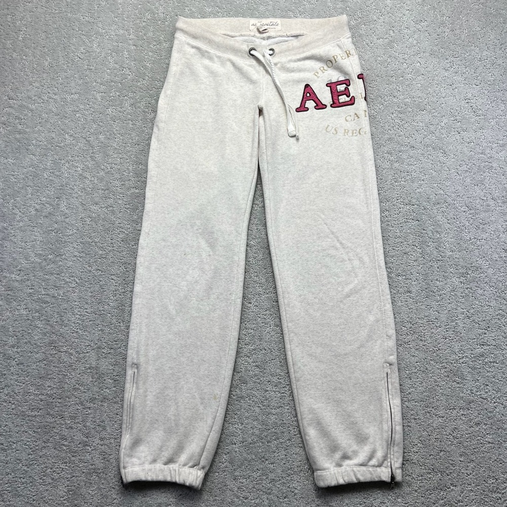 Aeropostale Sweatpants Womens XS Cream Heather Low Rise Ankle Zip Joggers Y2k